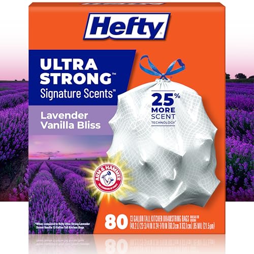 Hefty Ultra Strong 13 Gallon Trash Bags, Lavender Vanilla, 80 Count