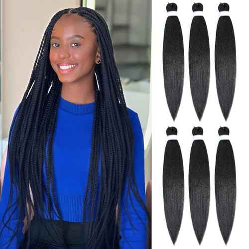 Pre Stretched Braiding Hair Long Braid 30 Inch 6 Packs Professional Braiding Hair Extensions Synthetic Crochet Twist Braids (Open 60", 1B#)