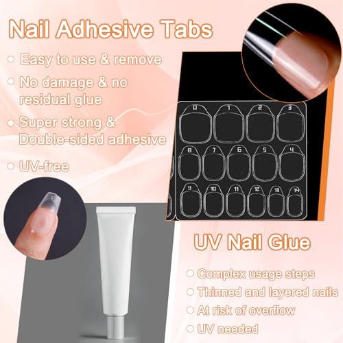 FNNZ Press On Nail Tabs - 300 Pcs, 15 Sizes, Waterproof Adhesive