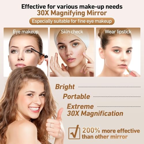 Travel Makeup Mirror with Light, 1x/30x Magnifying, 3 Color LED