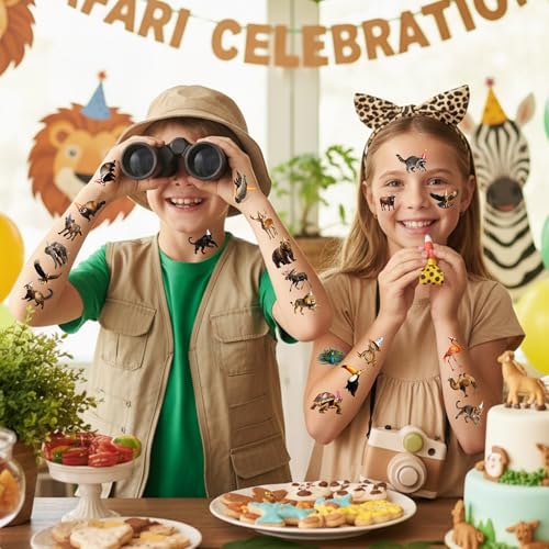 Jungle Animal Temporary Tattoos for Kids | Wildlife Party Favors