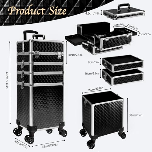 5-in-1 Rolling Makeup Train Case with Detachable Drawers