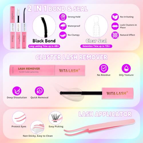 Cat Eye Lash Clusters Kit 3D Volume 60D-120D with Bond, Seal & Remover