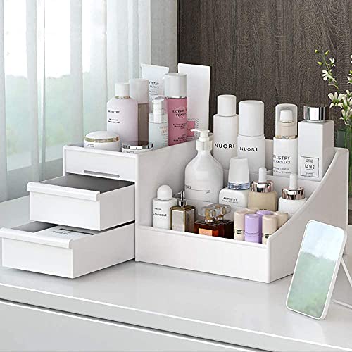 Large Makeup Capacity Cosmetic Storage Box Skin Care Organizer Jewelry ,Makeup, Brushes, Lipsticks, Nail Polish Container,Desktop Dresser Sundries Storage Box (White)