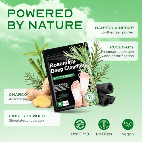 Natural Rosemary Cleansing Foot Patches with Ginger & Bamboo - 30 Count