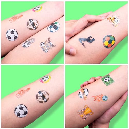 96 PCS Soccer Sports Pre-Cut Temporary Tattoos for Kids | Super Cute Soccer Themed Birthday Party Favors, Supplies, Decorations, Fake Tattoo Stickers (Soccer Tattoos)