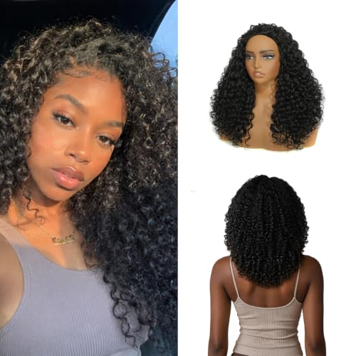 CROWNA 20 Inch Curly Half Wig - Natural Black Synthetic Wig, 200% Density