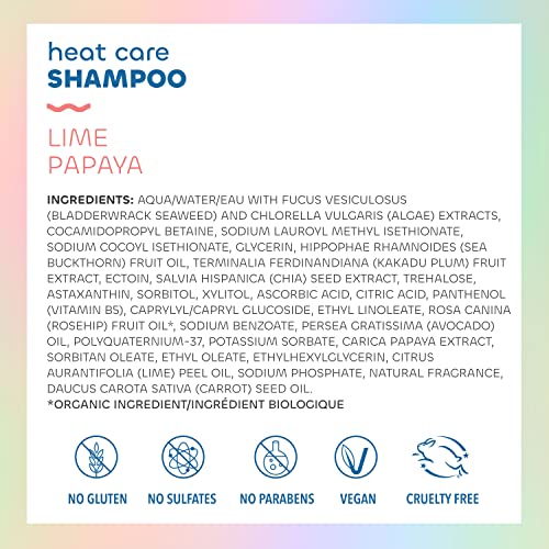 Seaweed Bath Co. Heat Care Shampoo, Lime Papaya Scent, 12 Ounce, Sustainably Harvested Seaweed, Sea Buckthorn, Kakadu Plum, For Heat Damaged Hair