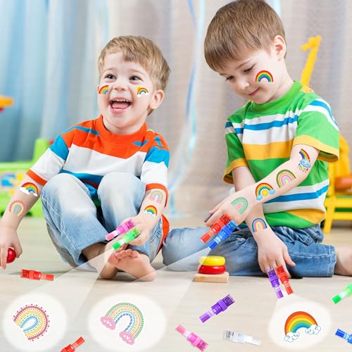 72 PC Rainbow Party Favors Set - LED Finger Lights & Glow Tattoos