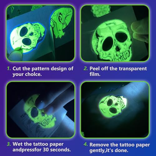 Temporary Tattoos Adult, Glow in The Dark tattoos, 44 Sheets Luminous Temporary Tattoos Stickers, 12 Sheets Fake Body Arm Chest Shoulder Tattoos for Men or Women with 32 Sheets Tiny Tattoos.