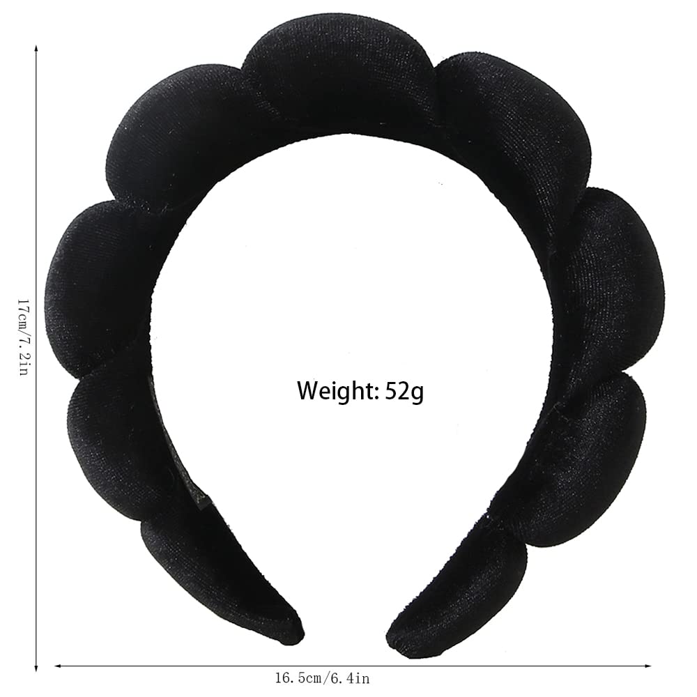 Spa Headbands for Women-Headband for Washing Face, Makeup, Skincare, Shower, Hair Accessories -Sponge & Velvet Fabric Headband (Black)