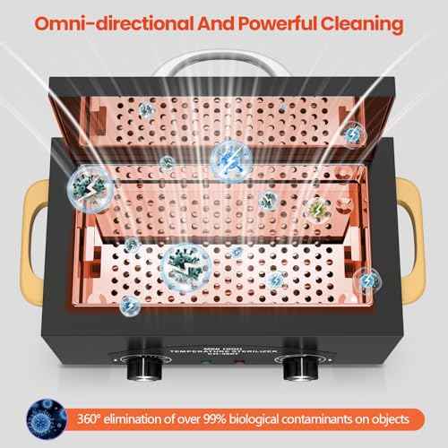 High Temperature Metal Tool Cleaner Machine, 2L Dry Heat Cleaning Box with Temperature & Time Setting, Cleaning Cabinet with Handle, for Beauty Salon, Barber Shop, Lab, Dental, Home, Restaurant, Black