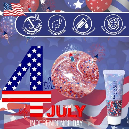 Red White Blue Face Body Glitter Gel - No Glue Required