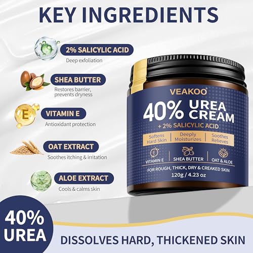 Veakoo 40% Urea Foot Cream with 2% Salicylic Acid for Dry Cracked Heels