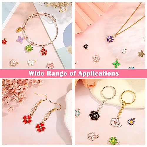 Acejoz 150Pcs Flower Charms for Jewelry Making(In Pairs), Assorted Jewelry Enamel Charms, Wholesale Mixed Bulk Metal Earring Charms for DIY Necklace Bracelet Earring Jewelry Making and Crafting