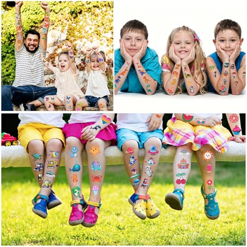 Habett Glitter Temporary Tattoos for Kids, 144-Pack
