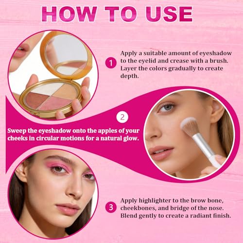 4-in-1 Blush Highlighter Eyeshadow Palette with Brush