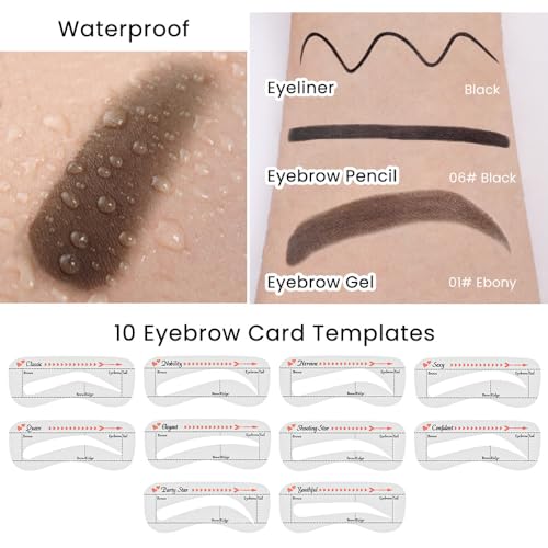 Eyebrow Stencil Kit with Pencil and Pomade - 10 Designs, Ebony