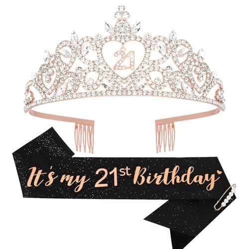 Happy 21st Birthday Decorations for Her - Sash, Crown, and Gifts for Women