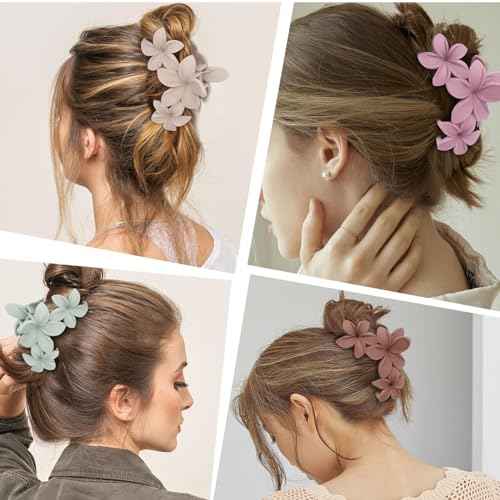 Colorful Plumeria Hawaiian Flower Hair Clips for Women - 4PCS Large Claw Clips for Thick Hair with Strong Hold, Beach Hair Accessories