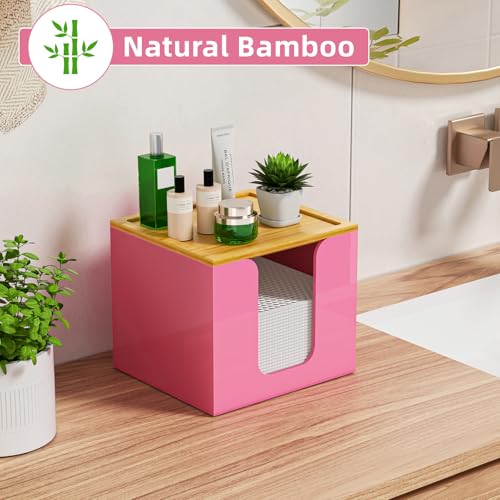 VITVITI Acrylic Face Towel Holder with Bamboo Lid - Pink