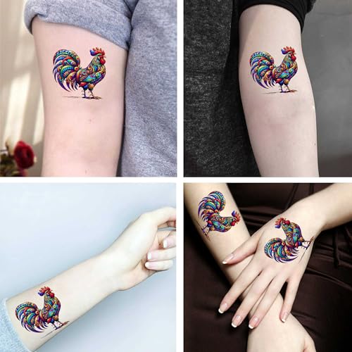 Rooster Temporary Tattoos for Men Women - 6 Sheets