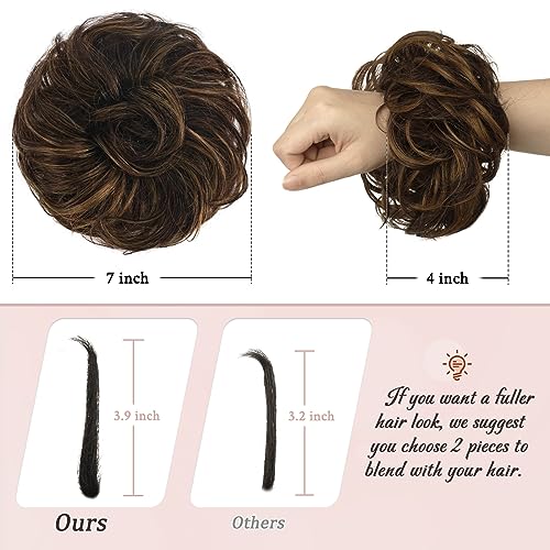 RUWISS Messy Bun Hair Piece Human Hair Messy Rose Bun Hair Buns Hair Piece for Women Real Hair Scrunchies Updo Hair Pieces Bun Extension Ponytail Messy Hair Bun (Brown Mixed)