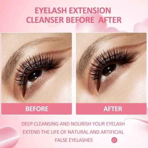 Eyelash Extension Cleanser 207ml +Mascara Wand+ Brush Eyelid Foaming Cleanser,Eyelash Wash and Lash Bath for Extensions,Paraben & Sulfate Free,Makeup Remover,Salon and Home use£¨207ml/7fl.oz)