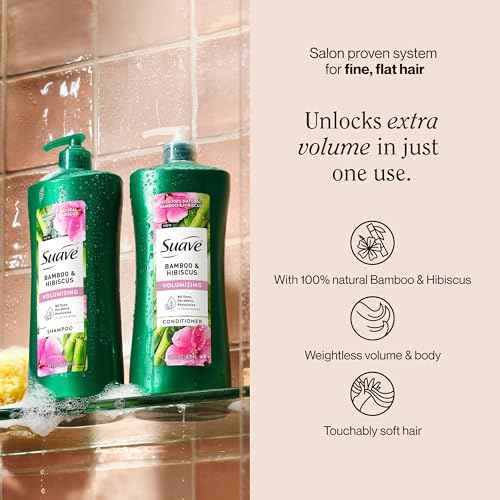 Suave Bamboo & Hibiscus Volumizing Shampoo, for Fine and Flat Hair, Salon Proven System for Boosting Hair Volume and Body, 28 oz, 4 Pack