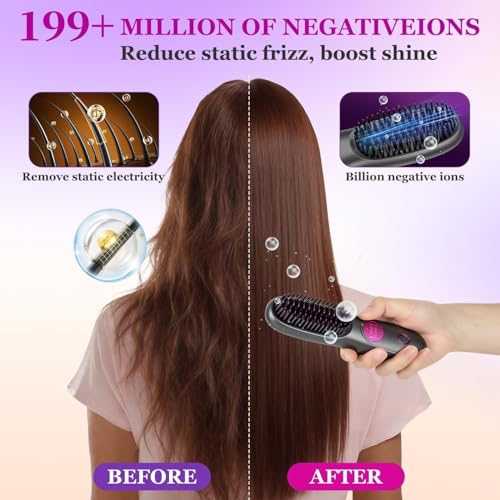 Cordless Hair Straightener Brush with LED Display - 3 Heat Settings
