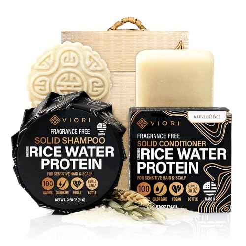 Viori Native Essence Shampoo and Conditioner Bar Set and Bamboo Holder - Made with Rice Water for Hair Growth - Handcrafted Sulfate Free Shampoo and Conditioner