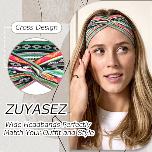 Boho Headbands for Women, 4-Pack Wide Stretch Hair Bands