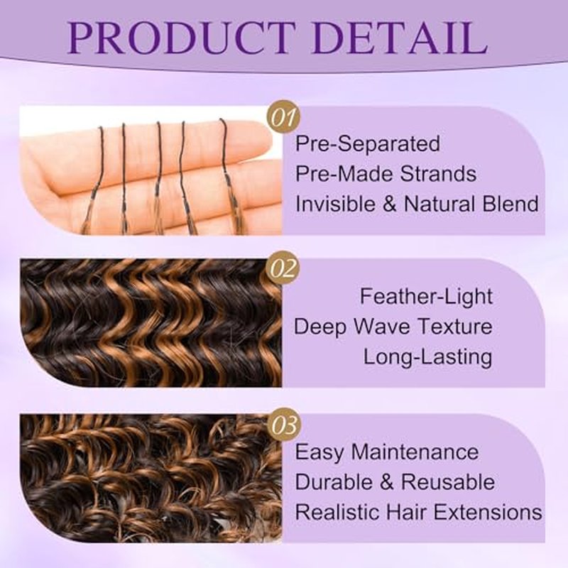 18 Inch Deep Wave Feather Crochet Hair - 100 Strands for Black Women