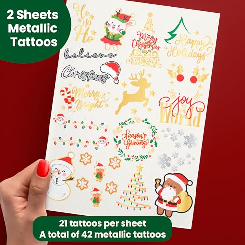 Christmas Temporary Tattoos - Glitter & Metallic Designs