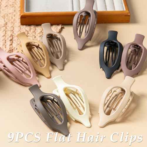 Flat Hair Clips, 9 PCS 4.7 Inch Large Side Slide Volume Duckbill Clips for Women & Girls, Internal Tooth Design, Strong Hold Matte Hair Clips for Thick Hair & Thin Hair,French Concord Clip