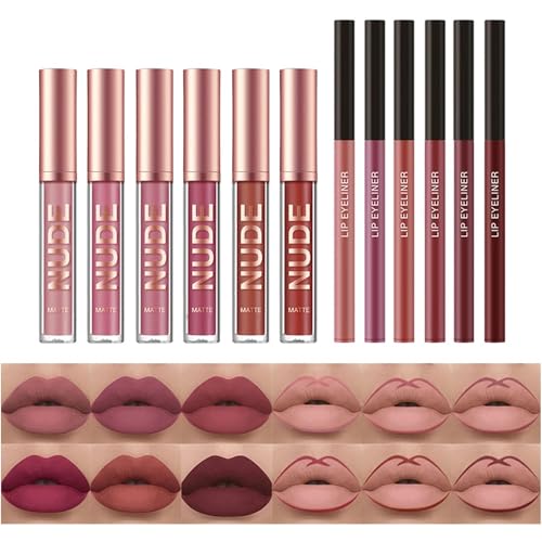 Liquid Lipstick & Lip Liner Set - Matte Waterproof, 12-Piece Kit