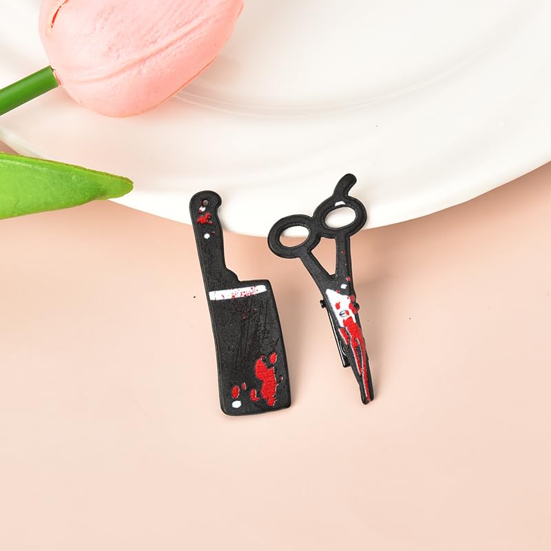 Halloween Hair Clips for Women Girls Halloween Costume Hair Accessories Clip Set of 2 Spooky Punk Gothic Bloody Knife Scissor Hair Clips Funny Scary Halloween Hair Barrettes for Women Cosplay Party