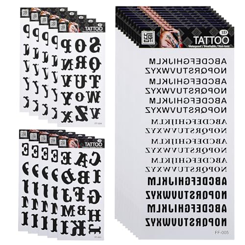 20 Sheet Letter Temporary Tattoos, Waterproof Fake Tattoos