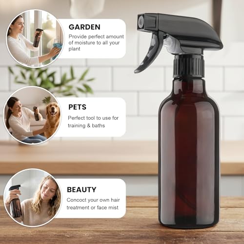 Hethyo 12oz Glass Spray Bottles - Adjustable Nozzle for Hair & Plants (2 Pack)