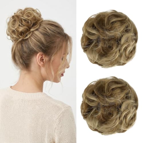 Wavy Curly Messy Bun Hair Piece Set for Volume – Ash Blonde & Ginger