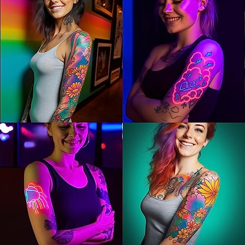 Temporary Tattoo Markers - 15 Colors with Neon Glow & 50 Stencils
