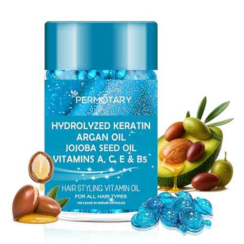 Adofect Hair Treatment Serum - 100 Capsules Hair Care Vitamins - No Rinse - With Argan Macadamia & Avocado Oils - Vitamins A, E, & Pro B5 - Hair Oil Conditioner for Women & Men