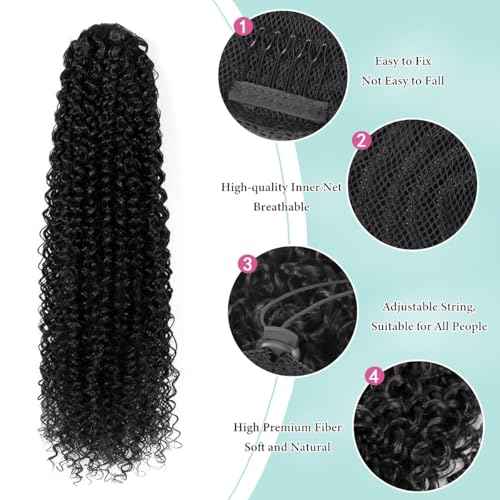 SuCoo Drawstring Ponytail Extension for Women Curly Ponytail Extension Synthetic Hair Natural Wavy Hair Pieces for Daily Use £¨#1B,28 Inch,160g