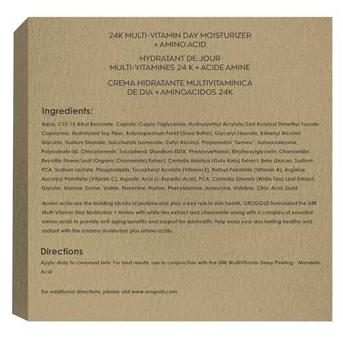 Orogold 24K Multi-Vitamin Day Moisturizer with Amino Acids, Day Cream with Vitamin C, Vitamin A and Vitamin E, 52 G / 1.83 Oz.