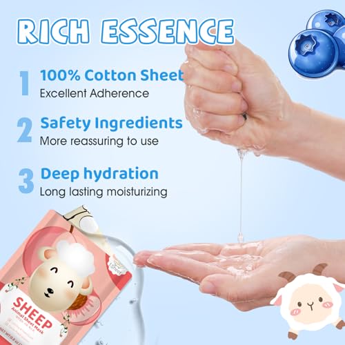 54 Pack Animal Kids Face Mask Spa, Bulk Collagen Hydrating Sheet Face Masks Skincare for Girls Teens, Easter Basket Stuffers, Birthday Gifts, Mothers Day Gifts for Mom