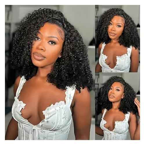 250% Density Kinky Curly Half Wig Human Hair 3 In 1 Seamless Flip Over Glueless Wigs Human Hair With Drawstring Beginner Friendly Headband Wig Wear and Go Wig Human Hair Afro Wig 16inch