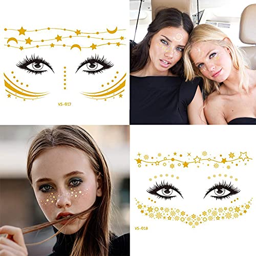 14 Sheets Gold Metallic Face Temporary Tattoos