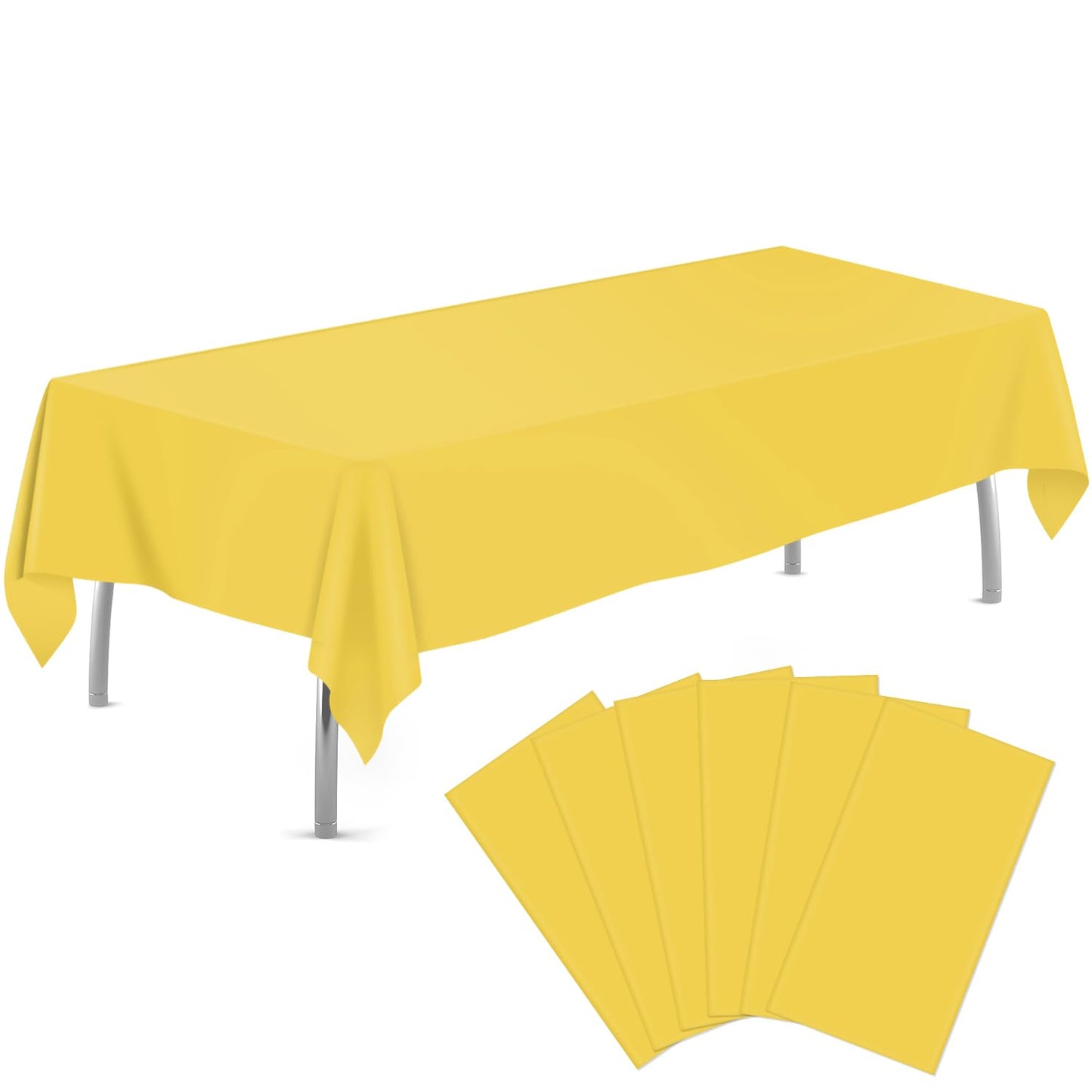 tujol Yellow 6 Pack Plastic Table Cloth 54" x 108", Disposable Tablecloths Rectangle Table Cover, Plastic Table Cloths for Parties