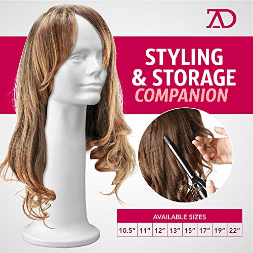 15'' Inch Styrofoam Head Wig Head Mannequin Manikin, Style, Model & Display Women's Wigs, Hats & Hairpieces Stand - Large, by Adolfo Designs