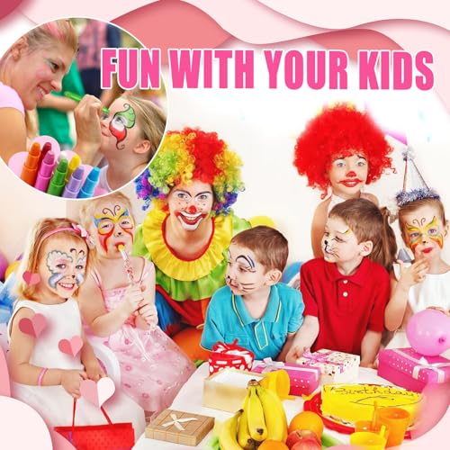 12 Colors Kids Face Paint Crayons with Glitter Tattoo Stencils